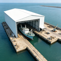 Atelier de chantier naval, hangar d'entretien pour bateaux de pêche, structure en acier marin galvanisé à chaud, anti-corrosion, résistant au vent, pour la côte