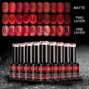 2024 nuevos suministros de Arte de uñas calientes Oem Etiqueta Privada 15ml Cateye Art Nail Soak Off Red Crystal Cateye Gel esmalte de uñas en Gel