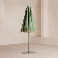 Parasol de marché/patio en aluminium robuste vert rétro de haute qualité avec franges pour table de jardin, cour arrière, restaurant