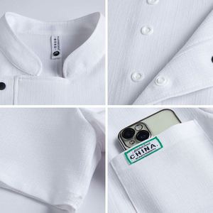Nouvelle veste de chef respirante pour la cuisine, uniforme de travail pour hôtel, service de restauration, vêtements de chef à manches courtes pour l'été, veste de chef en lin gris pour hommes - Product Image 2