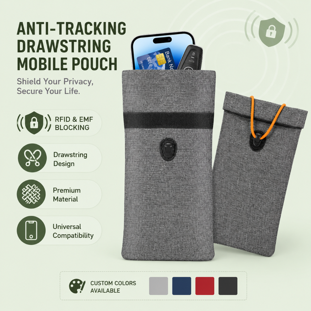 Wholesale Copper Nickel Conductive Fabric Cell Phone Pouch Drawstring Faraday Phone Bag Signal Blocking Shielding Phone Sleeve