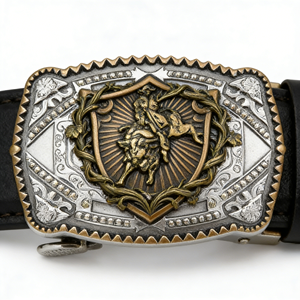 Boucle de ceinture en laiton moulé plaqué or avec impression UV en émail 3D de style western traditionnel antique en gros, logo personnalisé - Product Image 3