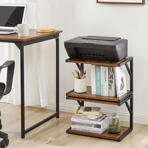 Office <b>Desktop</b> <b>Printer</b> Shelf Two Tier Storage Rack Brown Metal Freestanding Organizer for Desk Neatening - Product Image 3