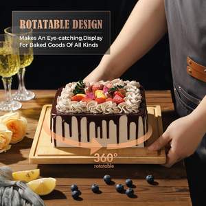 Acrylique Rotatif Carré Gâteau Stand Dôme Bambou <span class=keywords><strong>Fromage</strong></span> Tarte Cupcake Présentoir Spinner <span class=keywords><strong>Plateau</strong></span> De Service Couvercle pour Anniversaire Mariage - Product Image 1