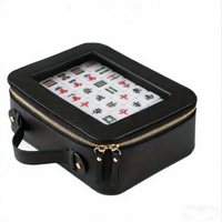 Boîte de rangement pour tuiles de mahjong en PU avec fenêtre de visualisation transparente en PVC pour un rangement organisé des jeux de mahjong, des jeux à domicile et des jeux de table