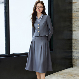 Women's Navy Blue Suit <b>Set</b> With Pleated Skirt And <b>Blazer</b> Two Piece Office Wear For Work - Product Image 5