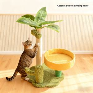 Arbre à chat pour chats d'intérieur 2 en 1 avec poteau à gratter en sisal, condo en peluche, trou pour souris, hamac, perchoir, jouet à balle pour petits animaux - Product Image 4