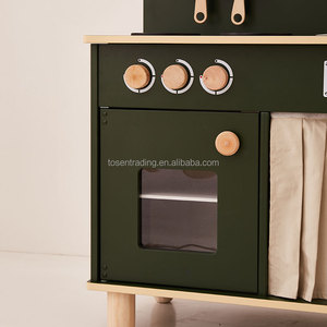 Cocina de Juguete de Madera Estilo Nórdico Vintage para Niños con Cortina de Tela, Estufa, Fregadero y Reloj Decorativo, Juego de Cocina de Imitación Premium - Product Image 5