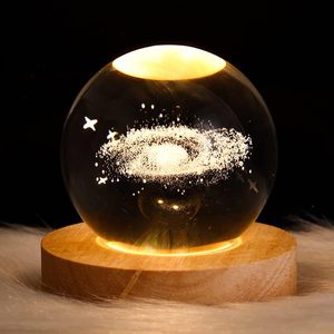 60mm <b>3D</b> Laser Engraved <b>Solar</b> <b>System</b> Planet Sphere Galaxy <b>Crystal</b> <b>Ball</b> With Wood Base LED Light Night Lamp for Home Decor - Product Image 1