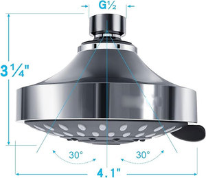 Pommeau de douche fixe à 5 réglages avec tête de douche pivotante réglable, haute pression, effet pluie, pour hôtel ou salle de bain - Product Image 3