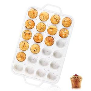 MUYULINS - Molde para Hornear Mini Pasteles y Muffins de Silicona, Color Beige, 24 Cavidades, Antiadherente, Libre de BPA, con Marco Reforzado de Metal, Certificado LFGB - Product Image 1