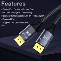 Nouveau câble DP tressé en nylon premium 1.4, 8K60Hz 4K 240Hz HDR haute vitesse 32.4Gbps avec placage or pour téléviseur et moniteur