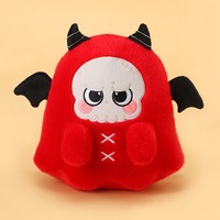 Peluche Kawaii Crâne de Diable d'Halloween, Jouet Doux Rouge et Noir, Poupée Fantôme Rembourrée, Cadeau pour Fille, Décoration d'Halloween, Animal en Peluche