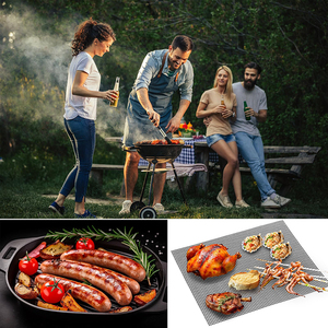 Tapis de barbecue 40 * 30 cm, feuilles antiadhésives réutilisables pour barbecue au charbon de bois, au gaz, pour la cuisson de la viande et des légumes - Product Image 6