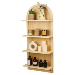 Estante de Pared Curvo de Gran Tamaño con 4 Niveles, Decoración de Baño, Estante de Almacenamiento Decorativo, Estante de Pared Arqueado de Madera - Product Image 1