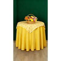 1 nappe tissée simple 100% polyester unie lavable et personnalisable (rond de 70 pouces) avec 1 dessus de nappe imprimé (35x35 pouces) - Ensemble