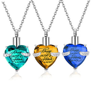 Collar con colgante de urna de acero inoxidable 316L personalizado con diseño de diamante de piedra natal inusual, joyería conmemorativa para cenizas. - Product Image 5