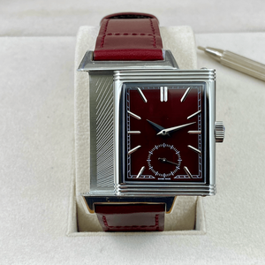 Montre mécanique rectangulaire avec petit cadran des secondes, bracelet en cuir de veau, boîtier en acier inoxydable, remontage manuel, pour homme, formelle - Product Image 4