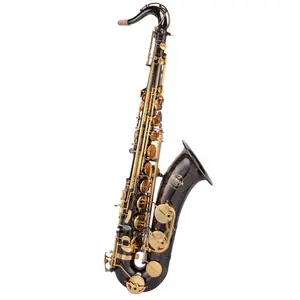 Saxofone Tenor corpo de latão gravado à mão em tons Bb em laca preta e ouro de alta qualidade