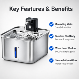 Bebedero para Mascotas de Acero Inoxidable con Circulación Automática, Sensor y Ventana de Nivel de Agua para Gatos y Perros, Uso en Interiores - Product Image 4