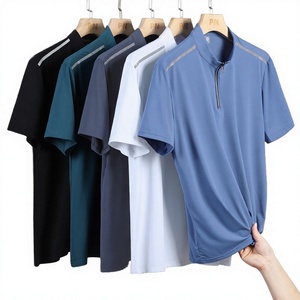เสื้อยืดกีฬาแขนสั้นผู้ชายแบบซิปครึ่งตัว แห้งเร็ว สีพื้น สำหรับออกกำลังกายฤดูร้อน ทรงปกติ ผลิตจากโพลีเอสเตอร์ - Product Image 3