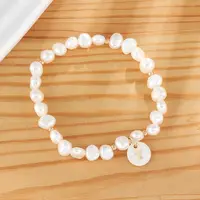 Original real freshwater pearl round shell charm engraved initials golden bracelet