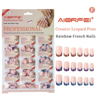 AIERFEI Nail Art Floral, Ongles Courts Carrés Colorés, Produits Cardnail, Designs d'Ongles Imprimés Léopard, Vente en Gros
