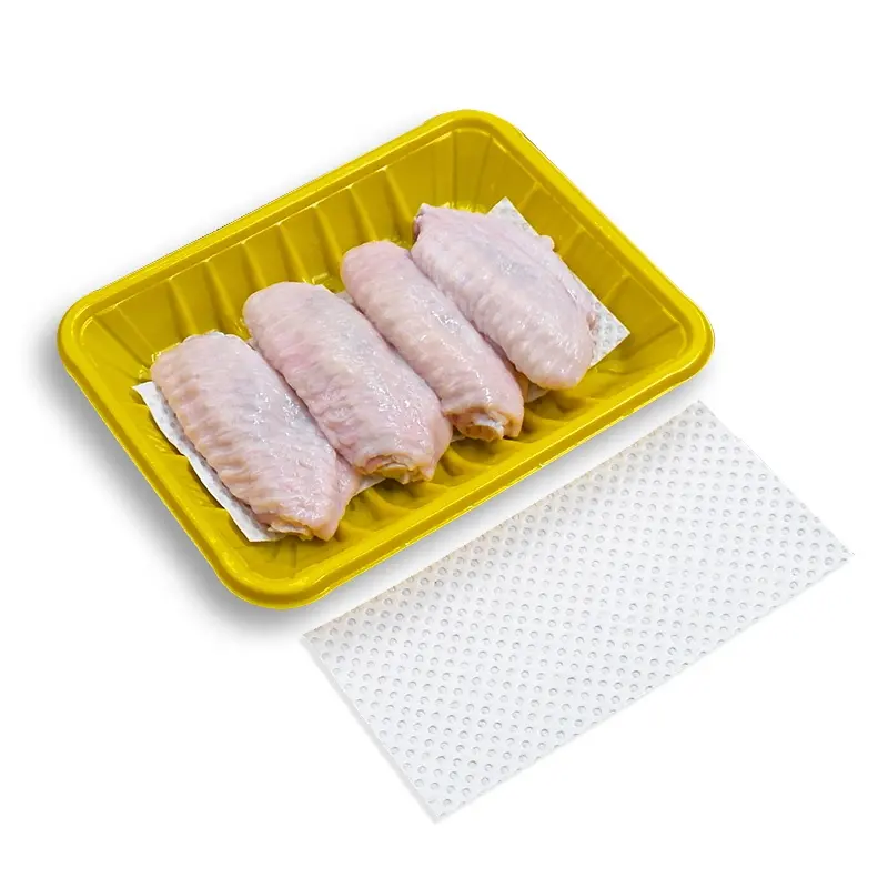 Wholesale Food Packaging Collecting Fluids Glued To Tray Water Absorbent Pads For Fruit Meat Vegetable Poultry