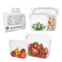 Sac de conservation alimentaire en silicone transparent refermable à fond plat, design vertical peu encombrant, pour remplacer les films alimentaires.
