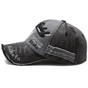 Casquette de baseball rétro déchirée en jean délavé color-block pour hommes et femmes, avec boucle métallique réglable, 6 panneaux, printemps-automne - Product Image 2