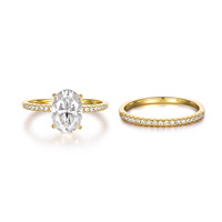 Bague de fiançailles en argent sterling 925 plaqué or avec moissanite taille ovale couleur D VVS1, anneau à double sangle pour femme