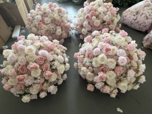 Boule de fleurs artificielles W-D028, fleurs roses, gypsophile, roses, pour centres de table de mariage, décorations de fête - Product Image 6