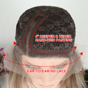 Julianna Kanekalon corta riccia <span class=keywords><strong>Lia</strong></span> a strati Highlight biondo liscio Pixie taglio capelli sintetici bob parrucca anteriore in pizzo da donna - Product Image 4