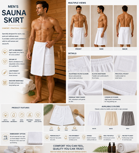 Commercial Mens Sauna <b>Wrap</b> <b>Towel</b> Wholesale Adjustable <b>Velcro</b> Elastic Waist Bath Skirt For Spa Hotel Resort - Product Image 1