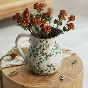 Vente en gros de <span class=keywords><strong>pichet</strong></span> en céramique florale vintage de haute qualité, <span class=keywords><strong>vase</strong></span> à glaçure craquelée rustique pour la décoration intérieure, arrangement floral - Product Image 3