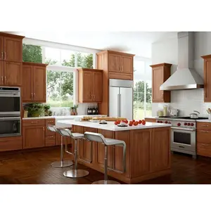 modern design kitchen cupboard American Classical Style Natural Cherry Solid Wood Kitchen Cabinet