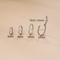 G23/F136 cincin hidung tusukan emas 18K, cincin baja tahan karat sisipan emas zirkon tertutup