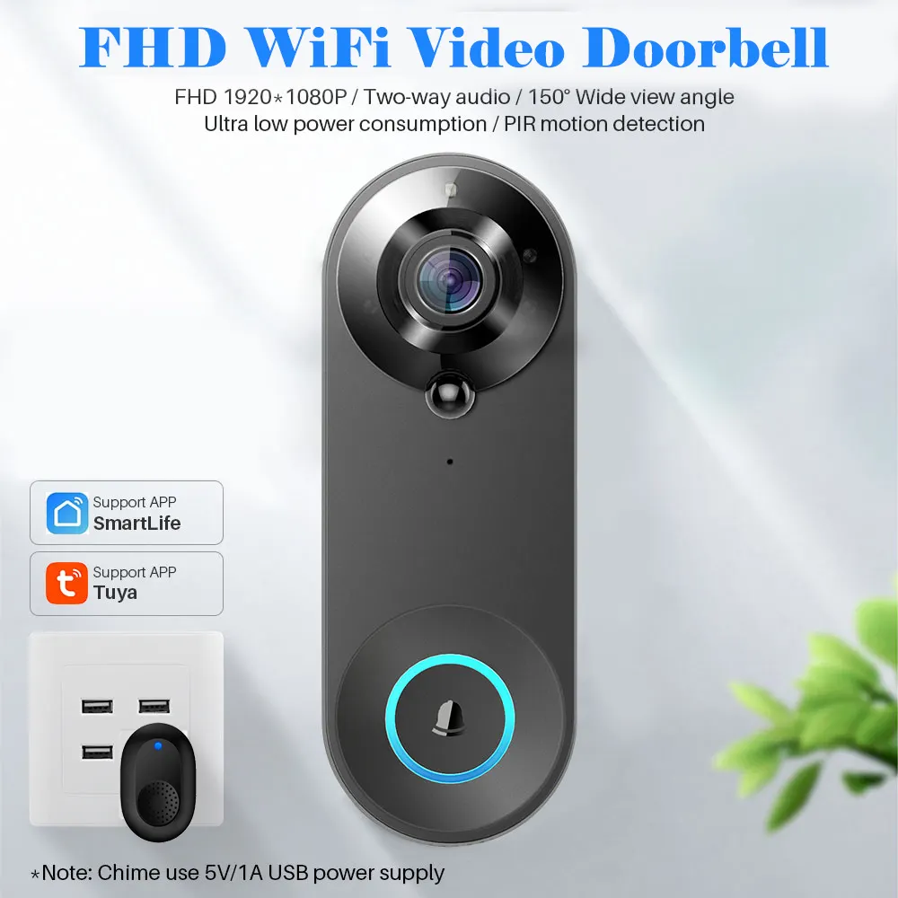 1080P sans fil WIFI sonnette vidéo interphone sonnette de porte avec caméra Tuya maison intelligente pour la Protection de sécurité PIR détection de mouvement