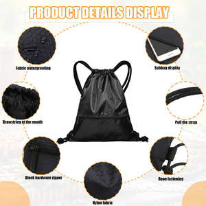 超品质定制印刷徽标涤纶抽绳背包促销购物袋带拉链口袋抽绳袋 - Product Image 2