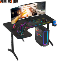 Beisijie E-sports Table de jeu blanche en forme de L Racing Gauche Gaming Desk Porte-gobelet Crochet pour casque Table de jeu avec lumière RVB