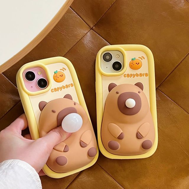 BoTu Cute Capybara 3D Squeeze Decompress Phone Case 16 15 13 14 Plus 12 11 Pro Max Blowing Bubble Protection Soft Silicone Cover