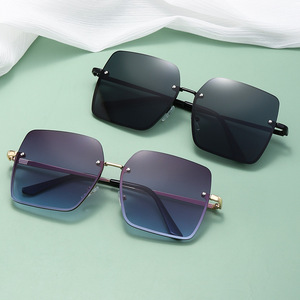 Frameless Sunglasses For Women Metal Frame Pc Lens Uv400 Protection Fashion Korean Style <b>Round</b> Face Slimming <b>Sun</b> <b>Glasses</b> - Product Image 1
