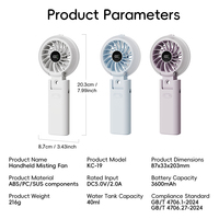 Ventilateur de brumisation portable rechargeable, mini ventilateur de refroidissement avec affichage numérique LED