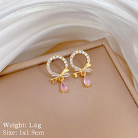 Conjunto de Collar y Aretes de Oro de 18K HY Trendy, con Zirconia, Lazo y Perla, con Cadena de Acero Inoxidable, Ideas de Regalo para Boda o Compromiso