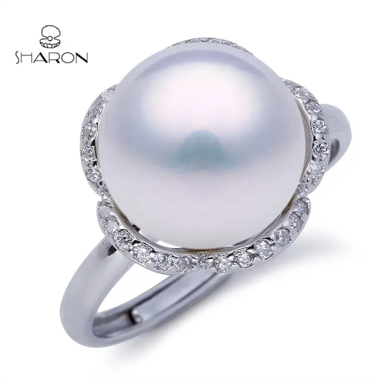 Wholesale Mother Gift 925 Sterling Silver CZ Engagement Ring for Big Pearl