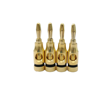 Lot de 4 connecteurs de haut-parleur à vis latérale en cuivre pur plaqué or 24 carats, type banane 4 mm, rouge et noir, pour câble audio Hi-Fi