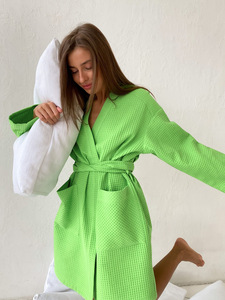 Home Hotel Spa <strong>Robe</strong> 100% Cotton <strong>Waffle</strong> Dressing Gown Unisex Bathrobe Plain Brown Classic <strong>Waffle</strong> Bathrobe - Product Image 4