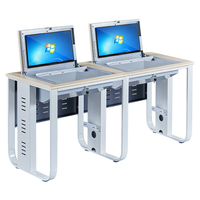 Bureau d'École pour Mini PC avec Boîte de Sécurité Rétractable et Écran LCD Escamotable, Idéal pour Salle de Classe, Utilisation par Deux Personnes