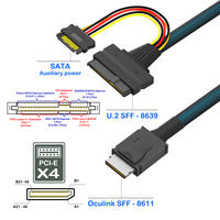 OCuLink SFF-8611-4i U.2 SFF-8639 Kabel Daya SATA 15-Pin dengan Pelindung Foil dan Jalinan Nilon untuk Ekspansi SSD NVMe U.2 Server Komputer