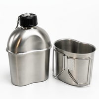 Ensemble de gourdes tactiques militaires 1,3 L en acier inoxydable 304 style vintage américain avec porte-gobelet de rangement détachable et portable